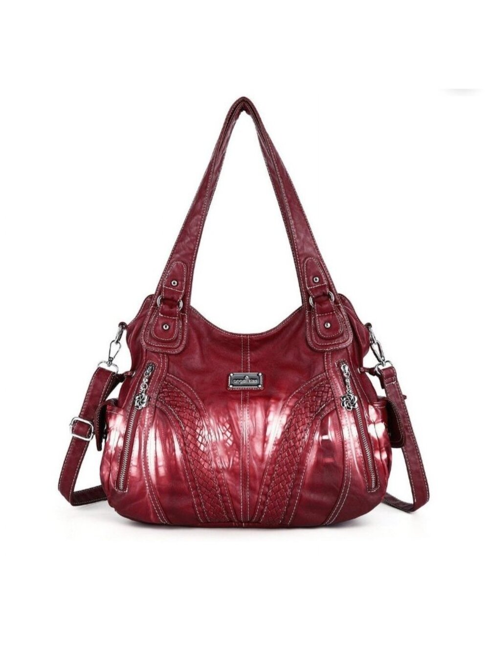 Angel Kiss red and white tie-dye wash women's satchel handbag multiple pockets